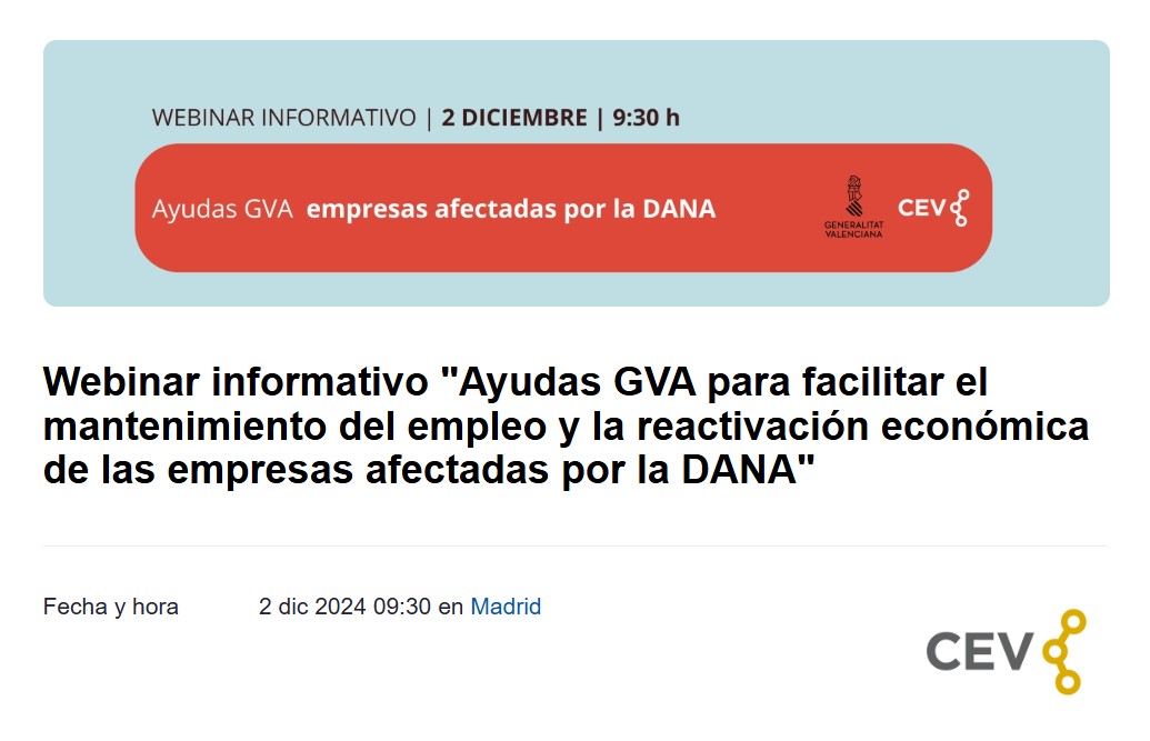 Webinar sobre la tramitación de ayudas de la GVA por la DANA
